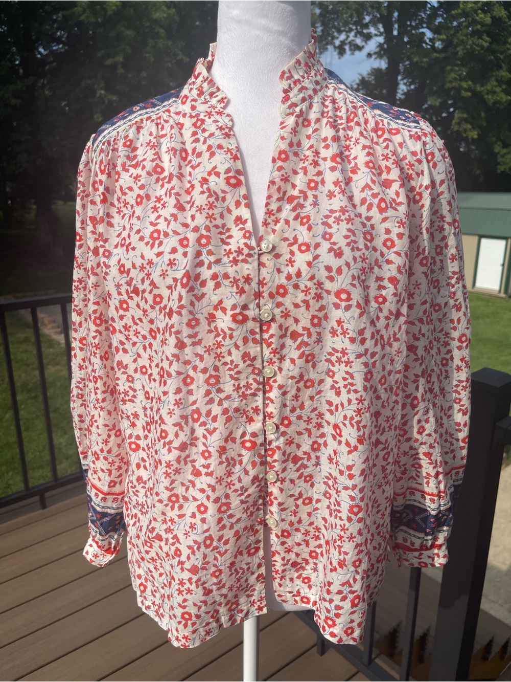 Trovata Red Ivy Birds Of Paradis Cotton Small Quincy Cottagecore Bohemian Blouse - Picture 2 of 9